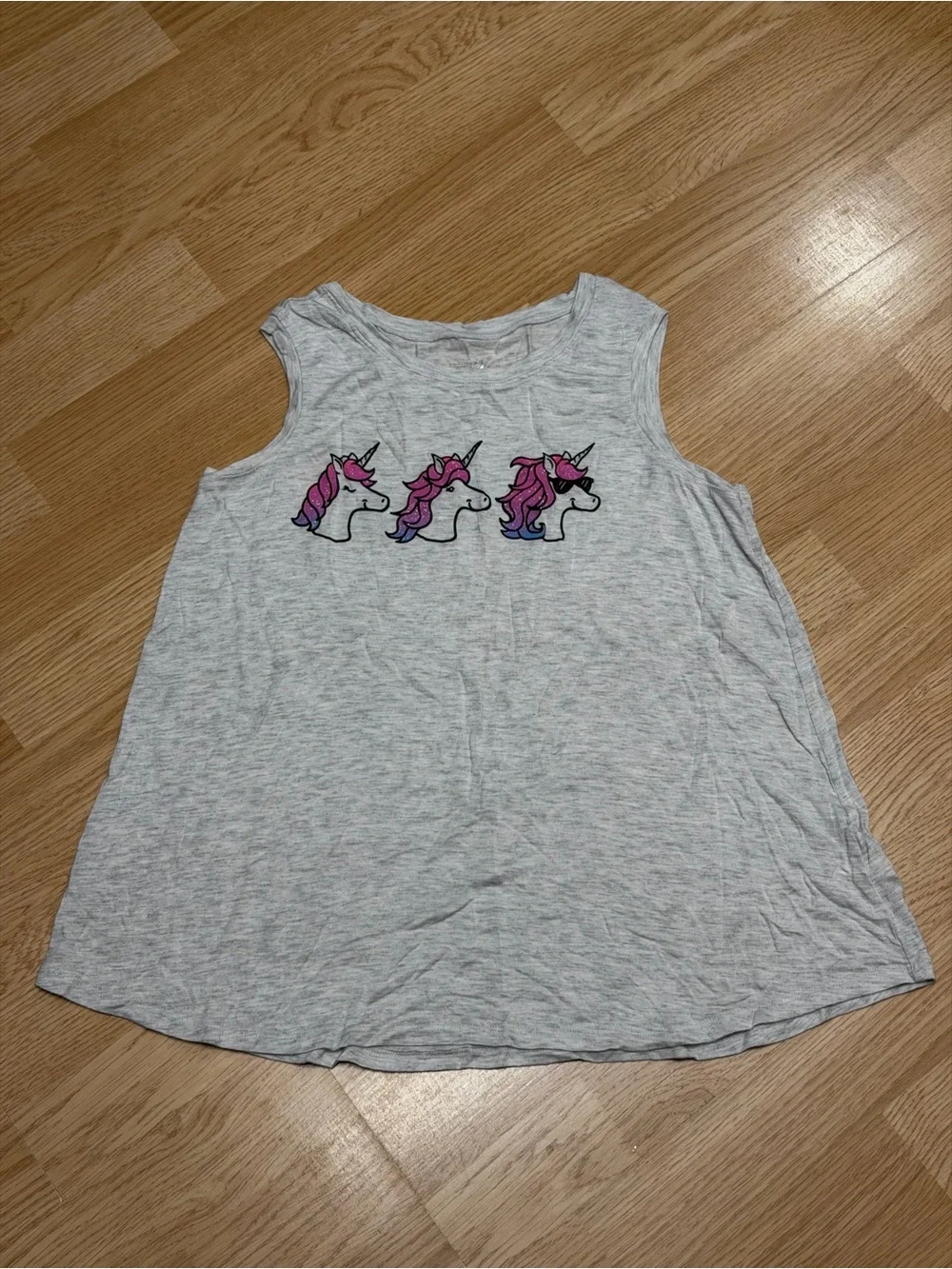 Justice Girls Size 12 Gray Pink Purple Glitter Unicorn Graphic Sleeveless Tank